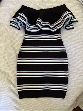 Endless Rose Black Striped Off-Shoulder Bodycon Mini Dress